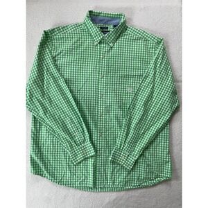Chaps Mens XXL Button Down Shirt Green Gingham Easy Care Long Sleeve